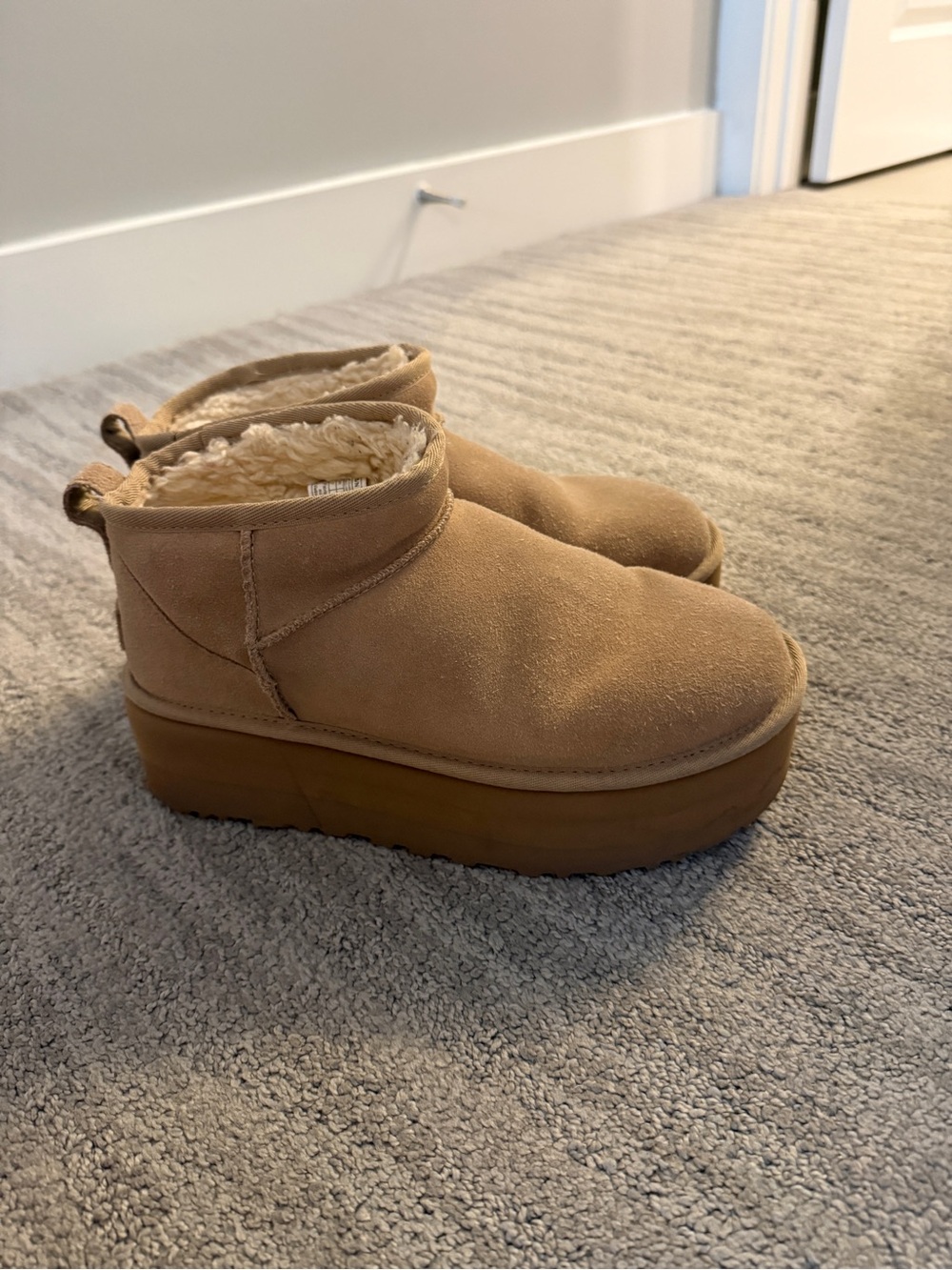 UGG SAND Suede Platform Shearling Ankle Booties